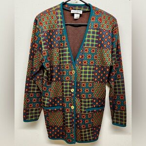 Vintage Eccobay Half Front 5 Button Colorful Eclectic Cardigan Size S